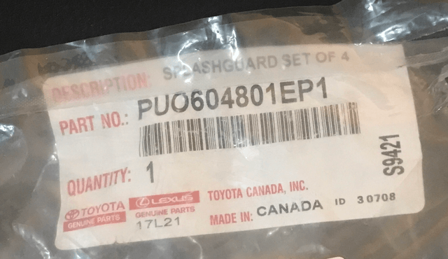 Lexus NX 2017 Splashguard Set of 4 (Genuine) - Part number - PUO604801EP1-LE07E  - Refer to label on pic 