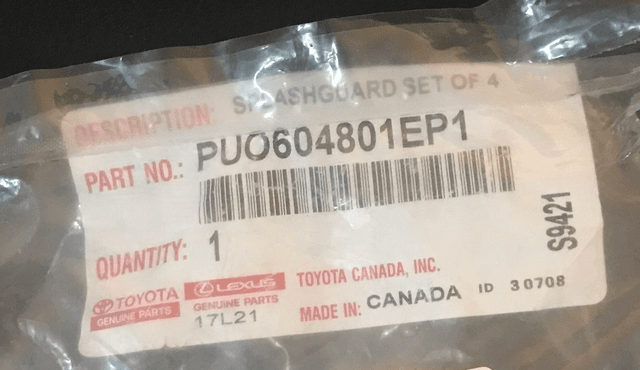 Lexus NX 2017 Splashguard Set of 4 (Genuine) - Part number - PUO604801EP1-LE07E  - Refer to label on pic 