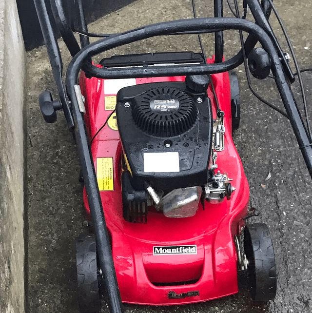 Sold - Red Mountfield Petrol Lawnmower - M84 