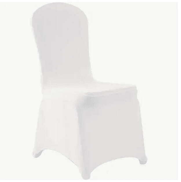 White Arched Front Slip Spandex  Chair Covers - For Hire (Weddings-Parties)