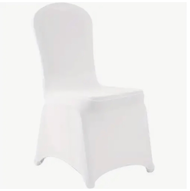 White Arched Front Slip Spandex  Chair Covers - For Hire (Weddings-Parties)